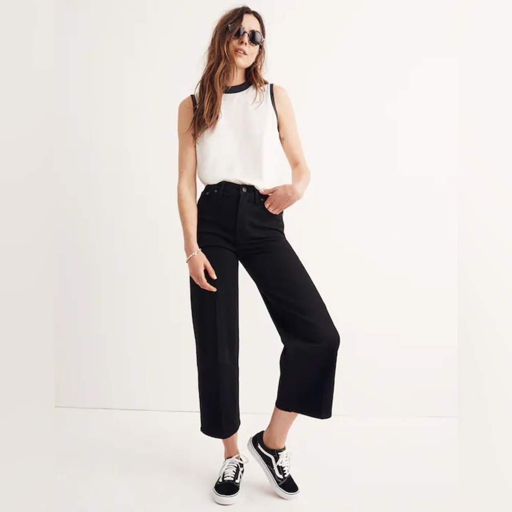 Madewell Wide Leg Crop Denim Jeans Size 24 Black Button Fly